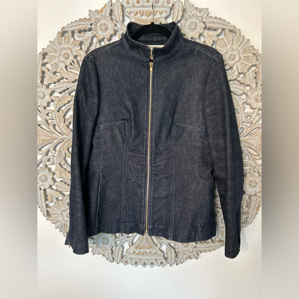 Nine West Denim Jacket – Gold Zipper & Racer Style Size 6